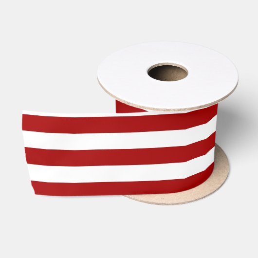 Dark Candy Apple Red and White Stripes Satinband (Spule)
