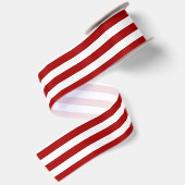 Dark Candy Apple Red and White Stripes Satinband (Rückseite)