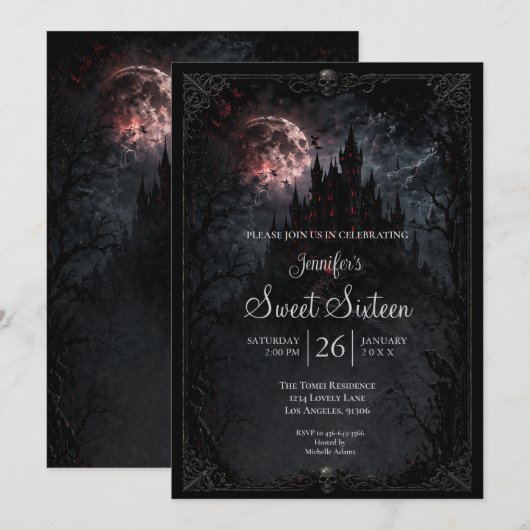 Dark Castle Gothic Sweet 16 Einladung (Vorne/Hinten)