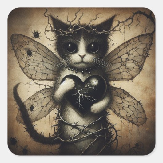 Dark Cat Fairy Quadratischer Aufkleber (Vorderseite)