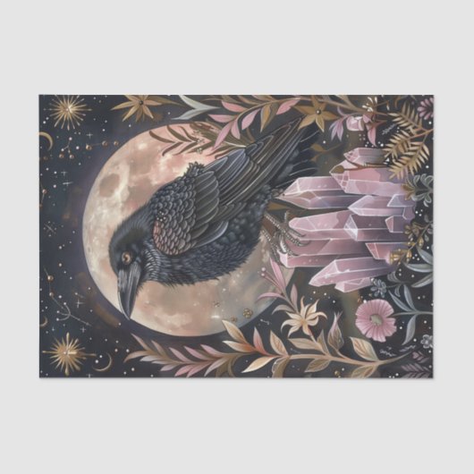 Dark Celestial Floral Raven & Crystals Decoupage Seidenpapier (Vorderseite)