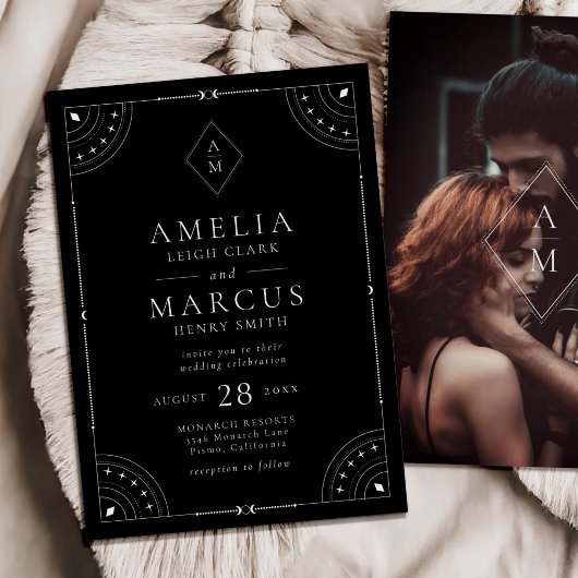 Dark Celestial Moon & Stars Wedding Einladung