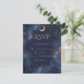 Dark Celestial RSVP Card | Crescent Moon & QR Code Karte (Stehend Vorderseite)
