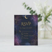 Dark Celestial RSVP Card | Lila Wolken und Navy Karte (Stehend Vorderseite)