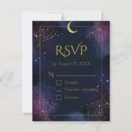 Dark Celestial RSVP Card | Lila Wolken und Navy Karte