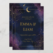 Dark Celestial Wedding Einladung | Lila und Marine (Vorne/Hinten)