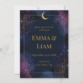 Dark Celestial Wedding Einladung | Lila und Marine