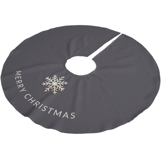 Dark Champagne Snowflake Tree Skirt Polyester Weihnachtsbaumdecke (Schrägansicht)