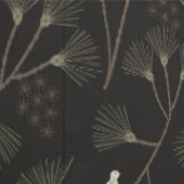 Dark Charcoal Bird & Pine Tree Pattern – Japandi  Tapete (Naht)