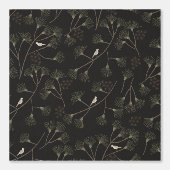 Dark Charcoal Bird & Pine Tree Pattern – Japandi  Tapete (Vorderseite)