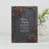 Dark Charcoal Burgundy Rose Floral Wedding Einladung (Stehend Vorderseite)