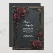 Dark Charcoal Burgundy Rose Floral Wedding Einladung (Vorne/Hinten)