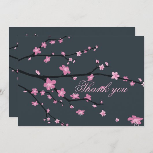 Dark Cherry Blossom Hochzeit Dankeschön Karten (Vorne/Hinten)