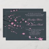 Dark Cherry Blossom Hochzeitseinladung Einladung (Vorne/Hinten)