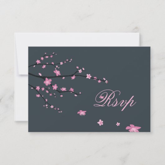 Dark Cherry Blossom RSVP Karten für Hochzeiten (Vorderseite)