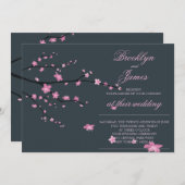 Dark Cherry Blossom Wedding Invites Einladung (Vorne/Hinten)