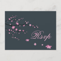 Dark Cherry Blossom Wedding RSVP Postkarten