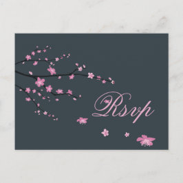 Dark Cherry Blossom Wedding RSVP Postkarten