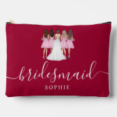 Dark Cherry Red Bridesmaid Modernes Script Zubehörtasche (Vorderseite)