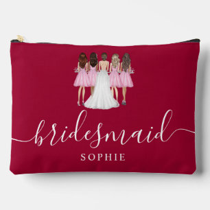 Dark Cherry Red Bridesmaid Modernes Script Zubehörtasche