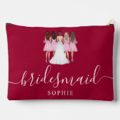 Dark Cherry Red Bridesmaid Modernes Script Zubehörtasche (Rückseite)