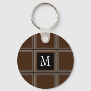 Dark Chocolate Brown Custom Single Initial Striped Schlüsselanhänger
