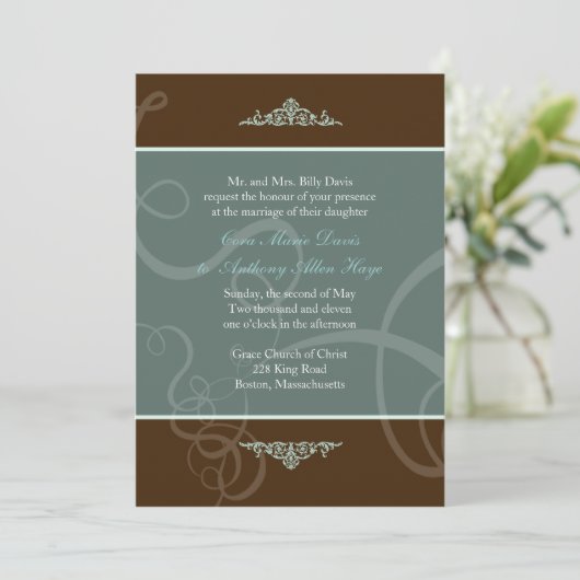 Dark Chocolate Classic Wedding Einladung (Stehend Vorderseite)