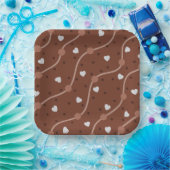 Dark Chocolate Heart Speckled Pattern Pappteller (Party)