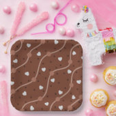 Dark Chocolate Heart Speckled Pattern Pappteller (Party)
