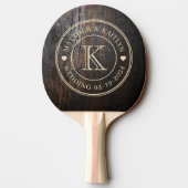 Dark Chopping Block Wedding Monogram Heart Tischtennis Schläger (Rückseite)
