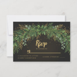 Dark Christmas Greenery Arch Wedding RSVP Card Karte
