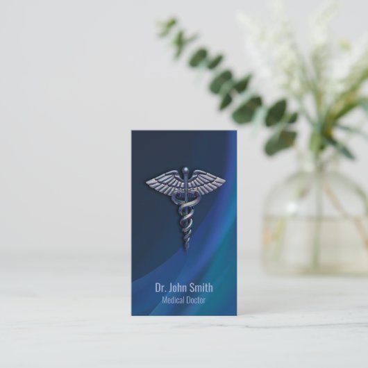Dark Chrome Holographic 3D Medical Caduceus Visitenkarte (Stehend Vorderseite)