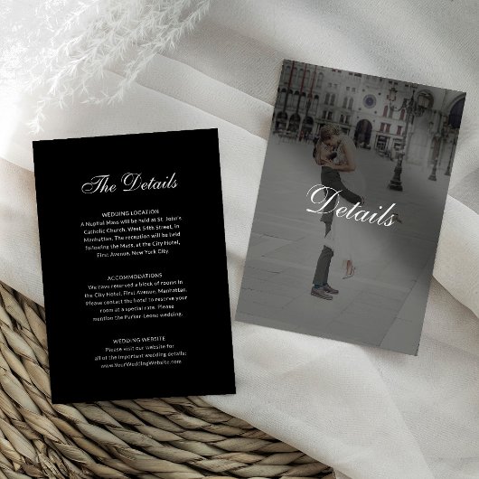 Dark Classic Photo Overlay | Black Wedding Details Begleitkarte