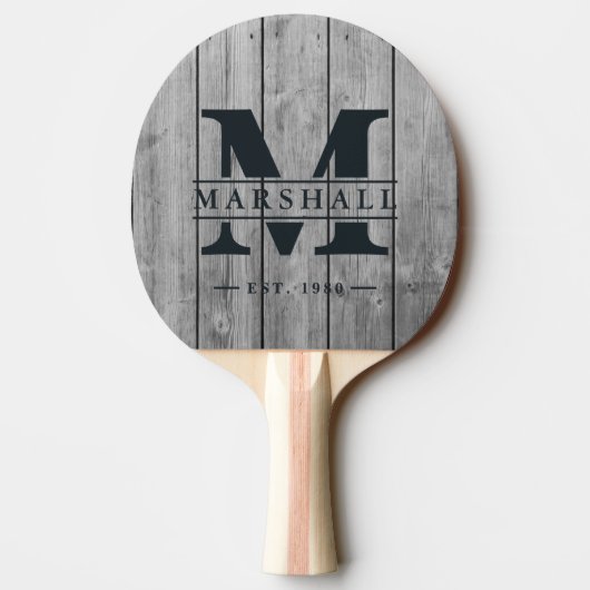 Dark Clean Gray Wood Monogram & Name Overlay Tischtennis Schläger (Rückseite)