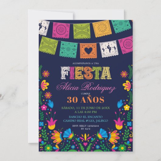 Dark Colorful Talavera Mexican Fiesta Birthday Einladung (Vorderseite)