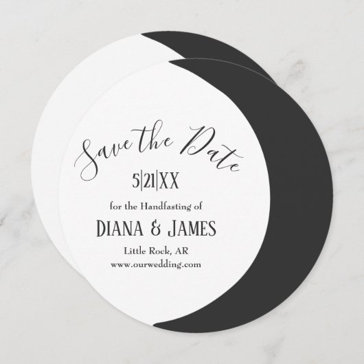 Dark Crescent Moon Wicca Handfasting Save the Date (Vorne/Hinten)