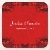 Dark Crimson Red Floral Goth Square Untersetzer (Vorderseite)