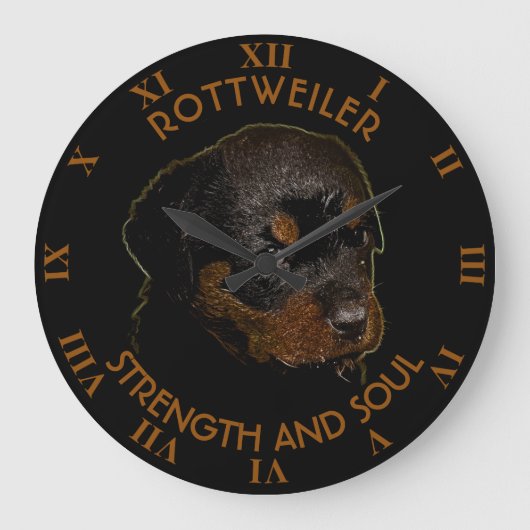 Dark Cute Rottweiler Puppy Große Wanduhr (Vorderseite)