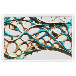 Dark Cyan und Gold Arabesque Akryltrage Acryl Tablett
