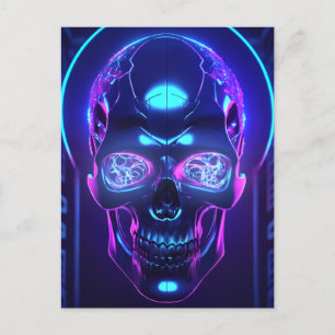 Dark Cyber Neon Obsidian Skull Postkarte