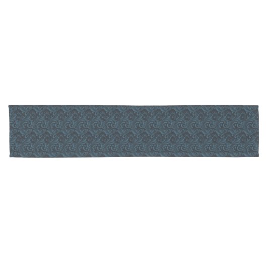 Dark Damask Blue Black Swirl Maskuline Muster Kurzer Tischläufer (Horizontal)