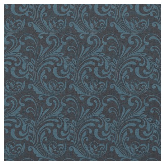 Dark Damask Blue Black Swirl Maskuline Muster Stoff (Nahaufnahme)