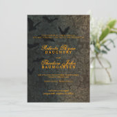 Dark Damask Halloween Hochzeitseinladung Einladung (Stehend Vorderseite)