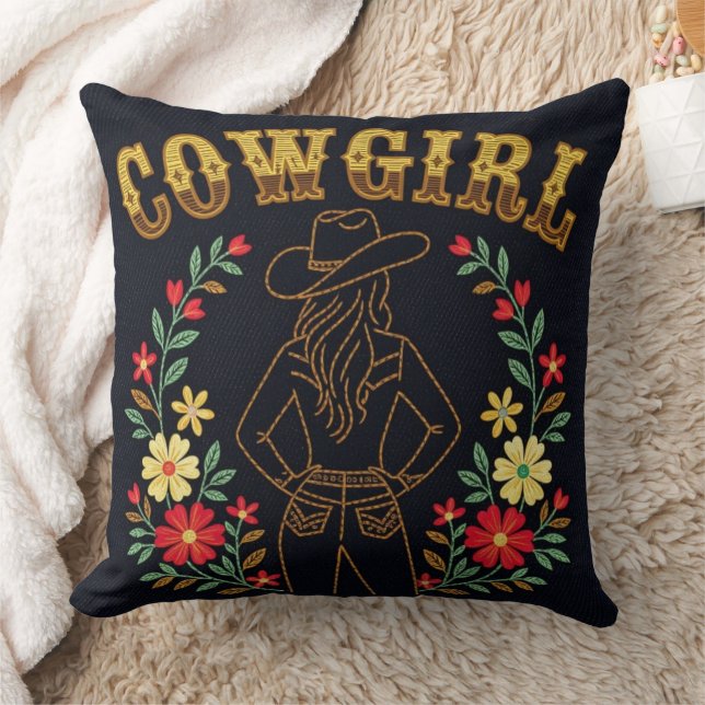 Dark Denim Cowgirl Throw Pillow Kissen (Decke)