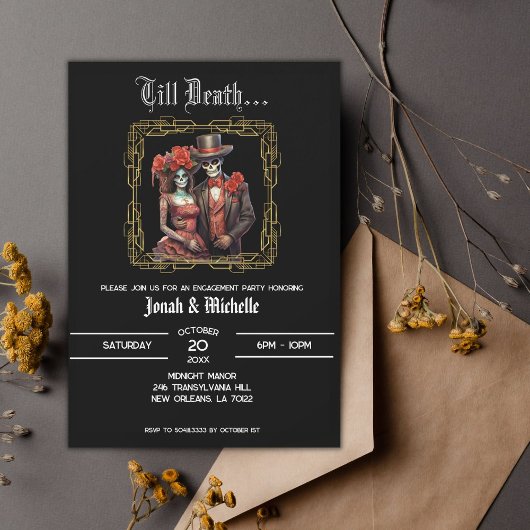 Dark Dia De Los Muertos Engagement Party Einladung