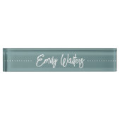 Dark Dusty Aquamarin Sketched Curry Script Namensplakette (Vorderseite)