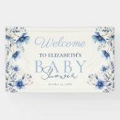 Dark & Dusty Blue Wildblumen Babydusche Banner (Horizontal)