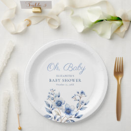 Dark & Dusty Blue Wildblumen Oh Baby Dusche Pappteller