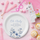 Dark & Dusty Blue Wildblumen Oh Baby Dusche Pappteller (Party)