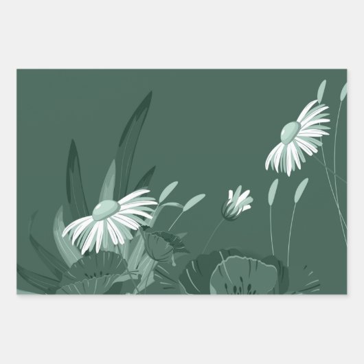 Dark Dusty Green Poppy und Daisy Geschenkpapier Set (Vorderseite 2)